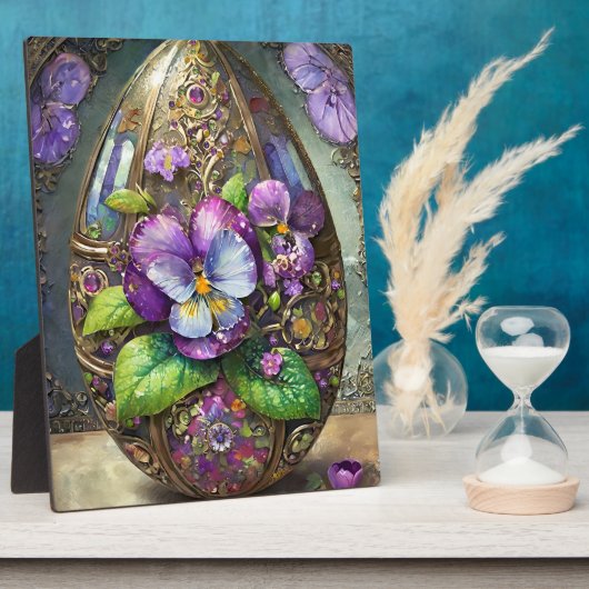 咲く鳥の足スミレ野花イースターエッグ フォトプラーク (側面)