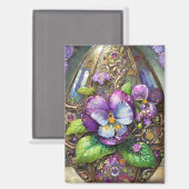 咲く鳥の足スミレ野花イースターエッグ マグネット (正面/裏面)