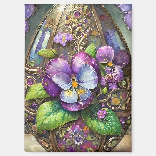 咲く鳥の足スミレ野花イースターエッグ マグネット (正面)