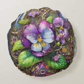 咲く鳥の足スミレ野花イースターエッグ ラウンドクッション (裏面)