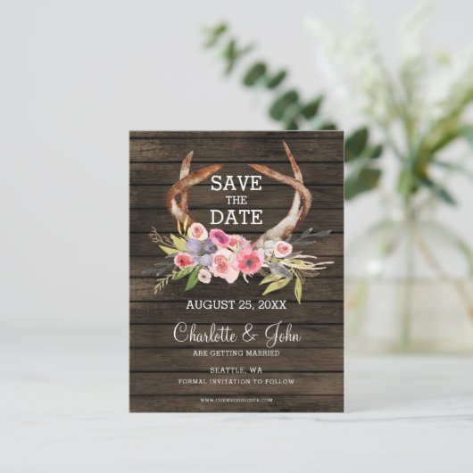 咲く〔雄ジカの〕枝角カントリーシック結婚ズ 案内ポストカード (スタンド正面)