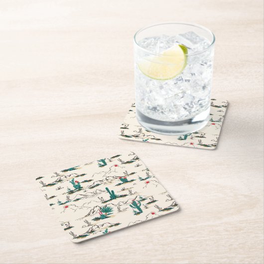 咲くSucculentsパターン スクエアペーパーコースター (インサイチュ)