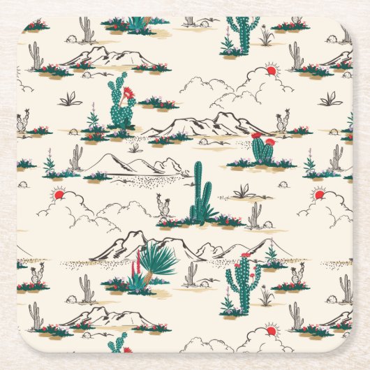 咲くSucculentsパターン スクエアペーパーコースター (正面)