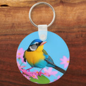 咲カラフルく枝に鳥 キーホルダー (正面)