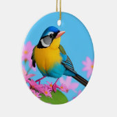 咲カラフルく枝に鳥 セラミックオーナメント (右)