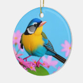 咲カラフルく枝に鳥 セラミックオーナメント (左)