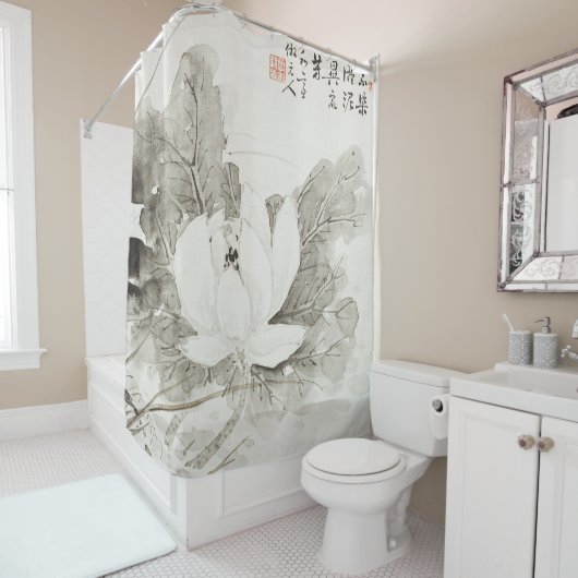 咲日本のく蓮（19世紀）ヴィンテージパイ シャワーカーテン (インサイチュ)