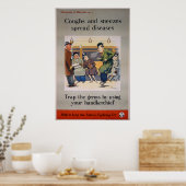 咳とスニーズが病気を広げる – トラム ポスター (キッチン)