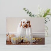 哀れな不気味ハロウィーンのペット写真 箔シーズンカード (立ち正面)