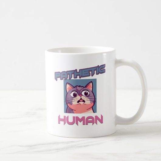 哀れな人間 – おもしろい猫デザイン コーヒーマグカップ (右)
