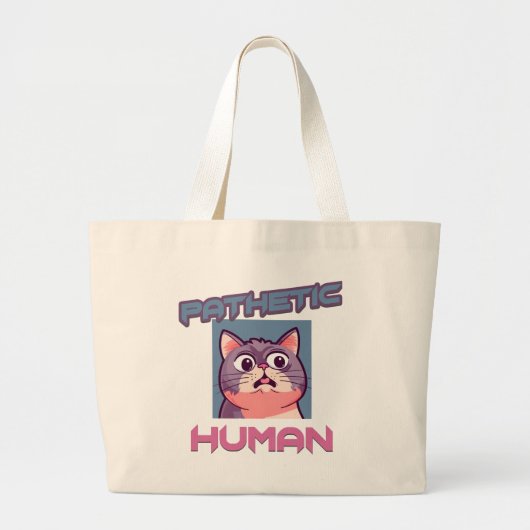 哀れな人間 – おもしろい猫デザイン ラージトートバッグ (正面)