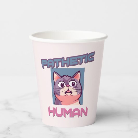 哀れな人間 – おもしろい猫デザイン 紙コップ (正面)