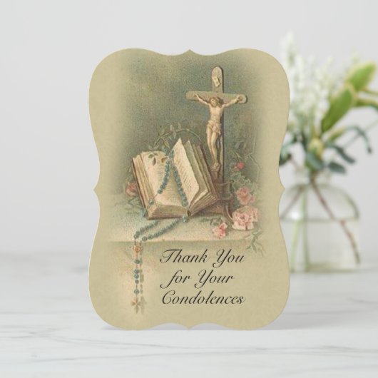 哀悼の悔やみや弔慰はカトリック教の十字架像感謝していしています サンキューカード (スタンド正面)