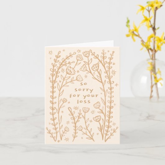 哀悼の意を込めた野花フローラスケッチドゥードル カード (黄色い花)