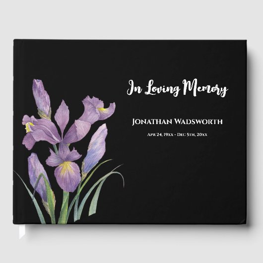 哀悼の水彩紫アイリス植物芸術 ゲストブック (正面)