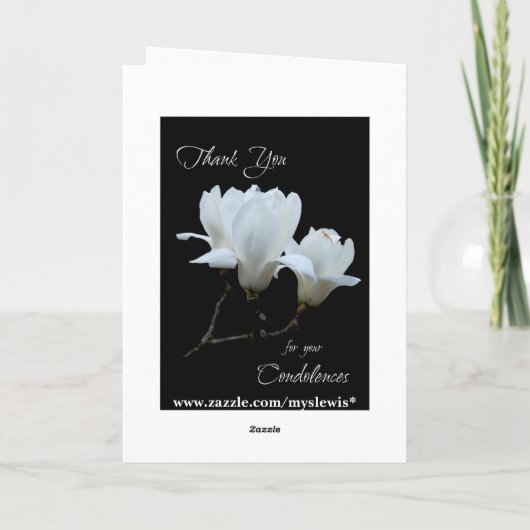 哀悼の言葉の白のマグノリアありがとう サンキューカード (裏面)