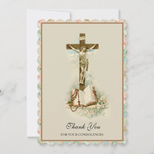 哀悼悔やみや弔慰サンキューカトリック十字架 サンキューカード (正面)