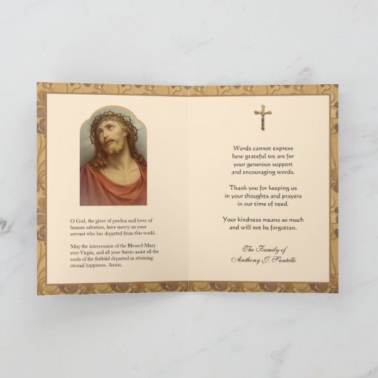 哀悼悔やみや弔慰サンキューカトリック・イエス サンキューカード (内部)