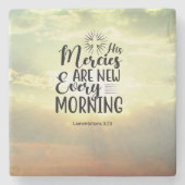 哀歌3:23彼の心は毎朝新しい ストーンコースター (正面)