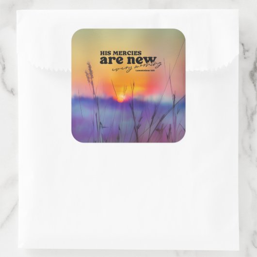 哀歌3:23彼の業は新しい聖書の聖句である スクエアシール (バッグ)