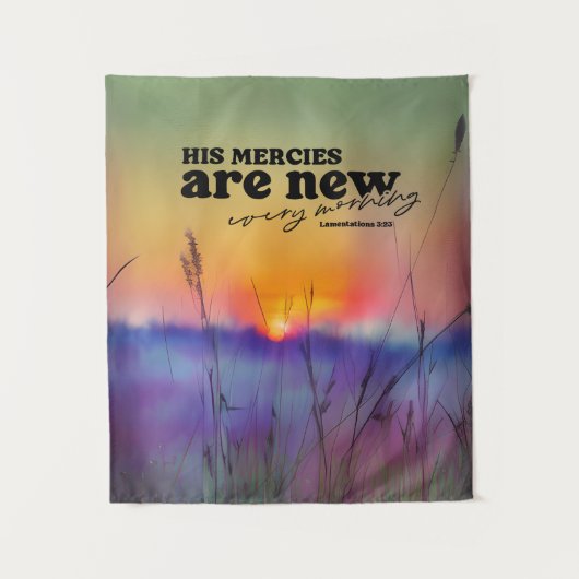 哀歌3:23彼の業は新しい聖書の聖句である タペストリー (正面)