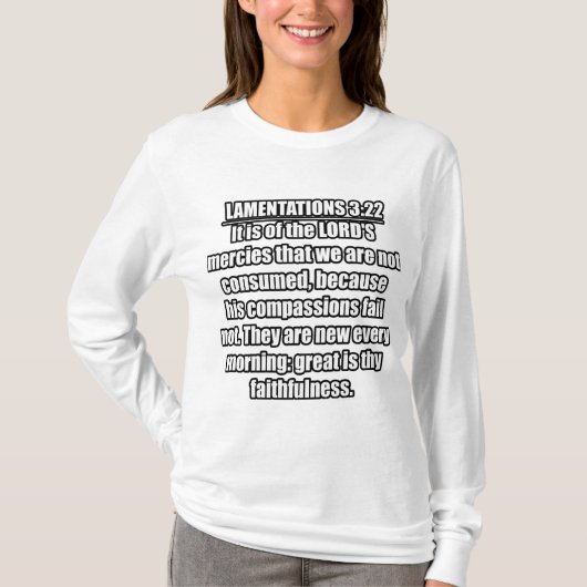 哀歌 3:22-23 KJV 聖書の詩 Tシャツ (正面)