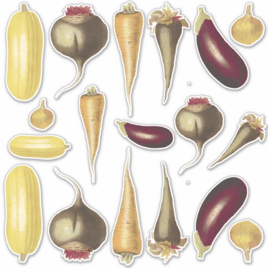 品揃えカラフルヴィンテージ野菜食品テーマ シール (正面)