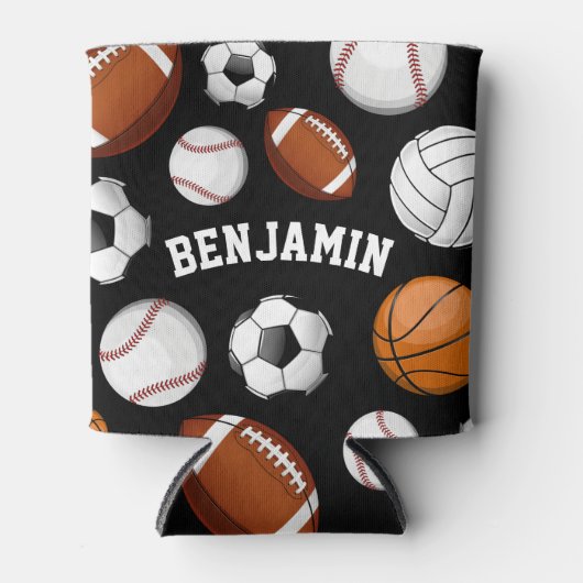 品揃えスポーツプレーヤー名前をカスタムするブラック 缶クーラー (正面)