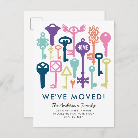 品揃モダンえヴィンテージ鍵引っ越しました移動 案内ポストカード (正面/裏面)