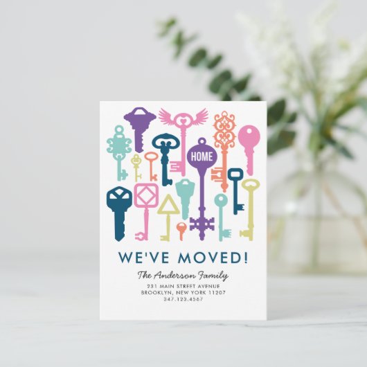 品揃モダンえヴィンテージ鍵引っ越しました移動 案内ポストカード (スタンド正面)