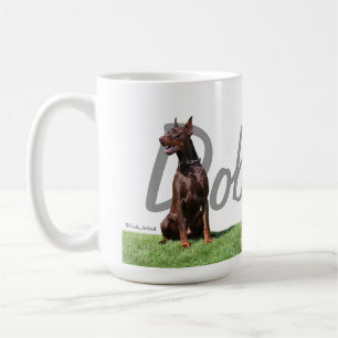 品種名前のグラフィックのマグを持つ赤い(犬)ドーベルマン・ピンシェ コーヒーマグカップ