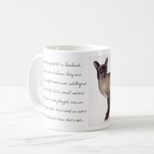 品種情報文字が付いているシャム猫の水彩画 コーヒーマグカップ (正面左)