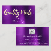 品質爪、 ネイルQRコードロゴパープル金ゴールド 名刺 (正面/裏面)
