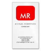 品質赤白色モノグラムエレガントユニーク マグネット名刺 (正面縦)