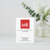 品質赤白色モノグラムエレガントユニーク 名刺 (スタンド正面)