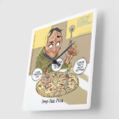 哲学おもしろい深い皿ピザ壁時計 スクエア壁時計 (傾斜)