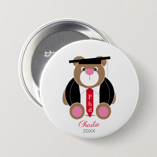 哲学の博士博士はおめでとうかわいいクマ 缶バッジ (正面&裏面)