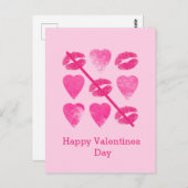 唇とハート葉書とバレンタインのピンクのゲーム ポストカード (正面/裏面)