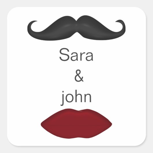 唇と口ひげモダンの結婚封筒用シール スクエアシール (正面)