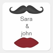 唇と口ひげモダンの結婚封筒用シール