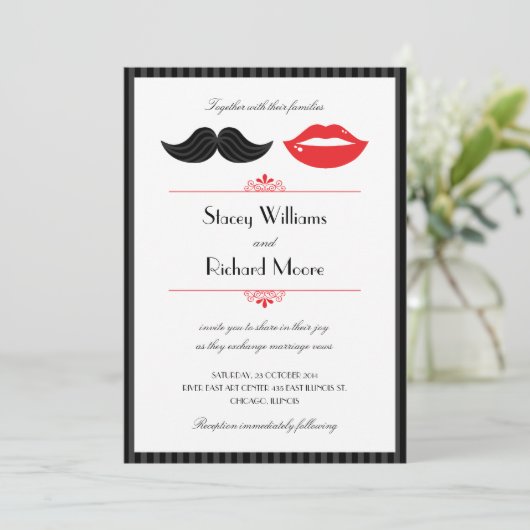 唇と口ひげ結婚式招待状 招待状 (スタンド正面)