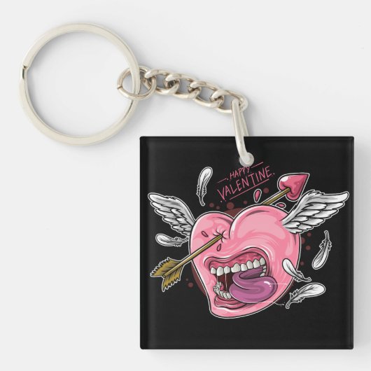 唇と翼がLに当たる愛ハート キーホルダー (正面)