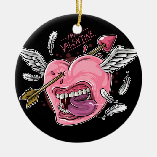 唇と翼がLに当たる愛ハート セラミックオーナメント (正面)