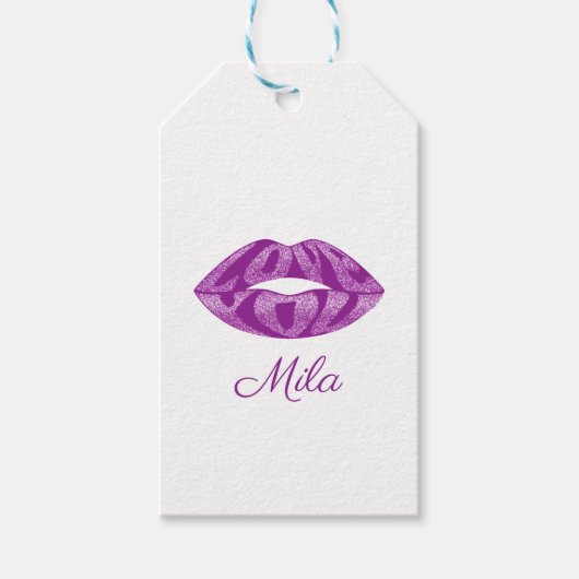 唇の中のグリッター文字であなたを愛する ギフトタグ (正面)