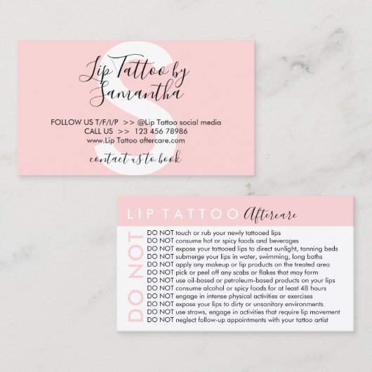 唇の入れ墨がアドバイスアフターケアを避ける 名刺 (正面/裏面)