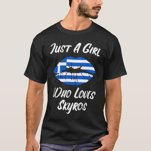 唇の口の愛ギリシャ国旗のスカイロス Tシャツ (正面)