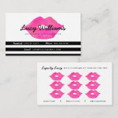 唇の名刺、黒い及び白のストライプ ロイヤリティカード (正面/裏面)