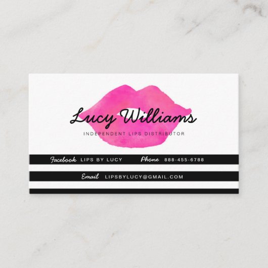 唇の名刺、黒い及び白のストライプ ロイヤリティカード (正面)