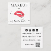 唇の噛み込み&きらめきメイクアップアーティストQrコードソーシャル スクエア名刺 (正面/裏面)