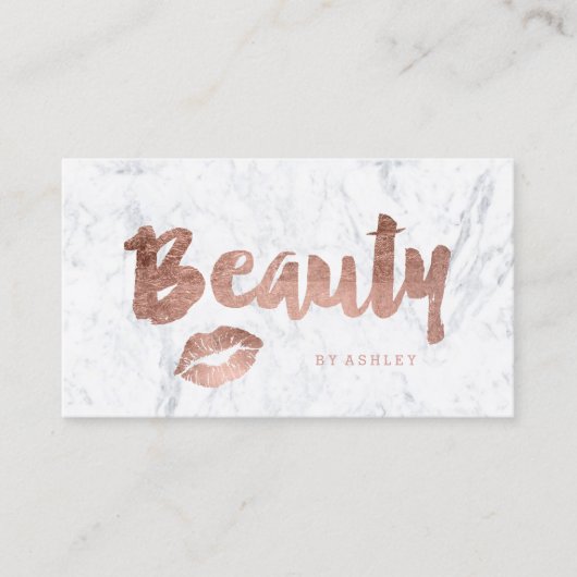 唇の美しいのモダンのばら色の金ゴールドのタイポグラフィの大理石 名刺 (正面)